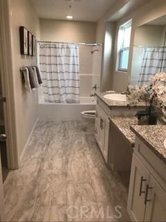 8621 Noble Ave Unit 4, North Hills, CA 91343 - bathroom with toilet, shower / bath combination with curtain, and vanity