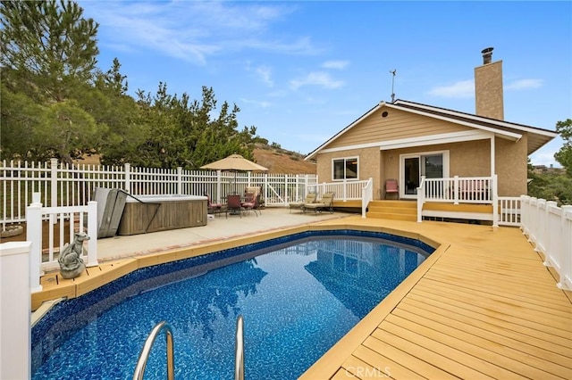 33435 Hubbard Rd, Acton, CA 93510 - view of pool with a wooden deck, a fenced backyard, and a patio