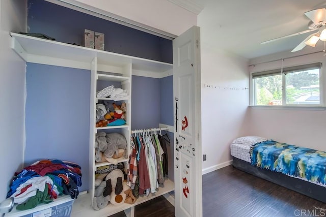 13522 Utopia Rd, Poway, CA 92064 - bedroom featuring wood finished floors, a ceiling fan, and baseboards
