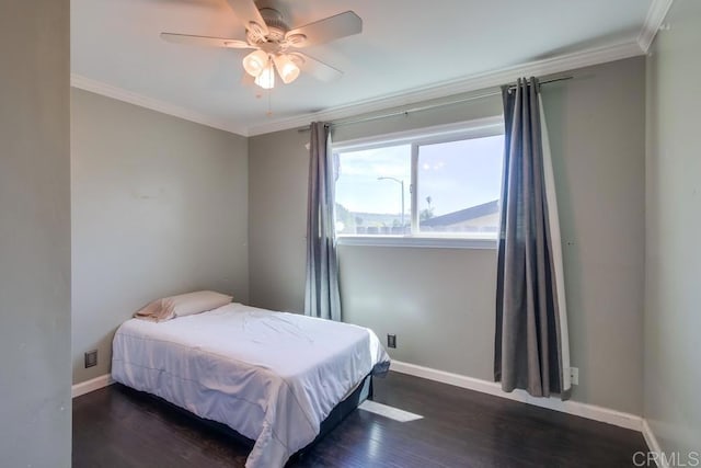 13522 Utopia Rd, Poway, CA 92064 - bedroom featuring ornamental molding, wood finished floors, and a ceiling fan