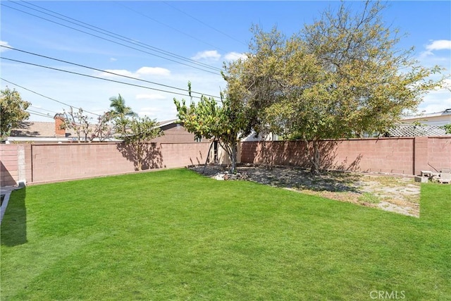 view of yard with a fenced backyard