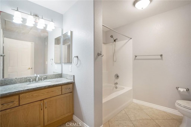 24909 Madison Ave Unit 1311, Murrieta, CA 92562 - full bath featuring shower / tub combination, tile patterned floors, baseboards, vanity, and toilet