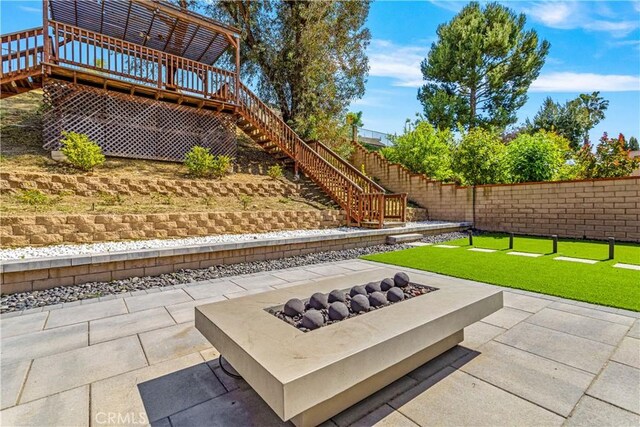 760 Featherwood Dr, Diamond Bar, CA 91765 - view of patio / terrace with a fire pit, stairs, and a deck