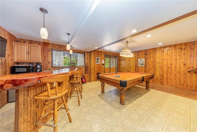 1163 Silvertip Ln, Fish Camp, CA 93623 - rec room with wooden walls, beamed ceiling, and pool table