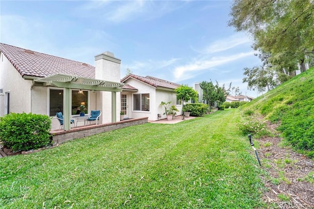 28143 Espinoza, Mission Viejo, CA 92692 - rear view of property featuring a pergola, a chimney, a patio area, and stucco siding