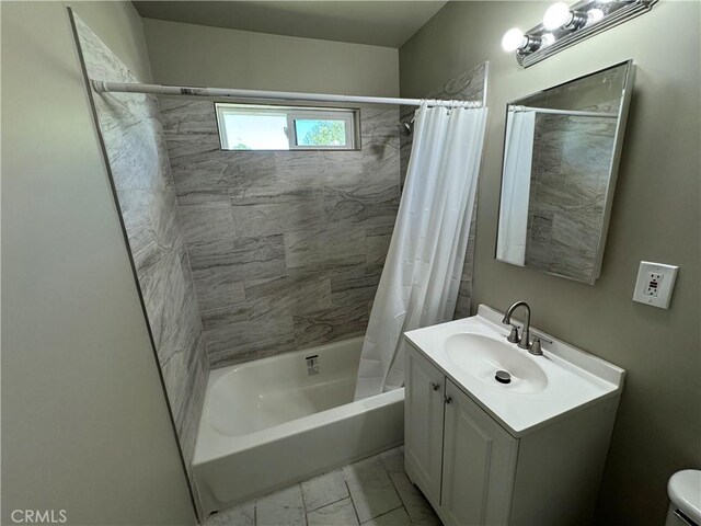 3723 Buckeye St, Clearlake, CA 95422 - full bath featuring marble finish floor, vanity, toilet, and shower / bathtub combination with curtain
