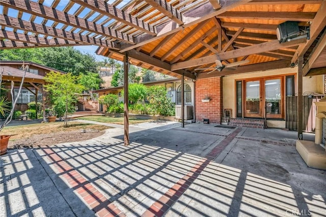 1341 E Harvest Moon St, West Covina, CA 91792 - view of patio featuring french doors, ceiling fan, and a pergola