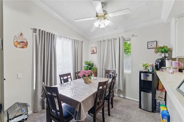 1010 Margarita Dr Unit B201, Corona, CA 92879 - dining area with light carpet, a wealth of natural light, a textured ceiling, and crown molding