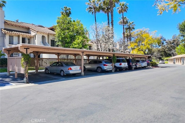view of covered parking lot