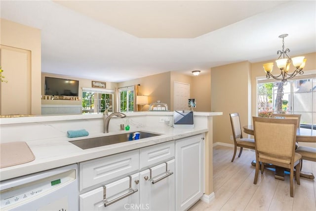 24352 Berrendo Unit 4, Aliso Viejo, CA 92656 - kitchen featuring a sink, a chandelier, plenty of natural light, and white cabinets