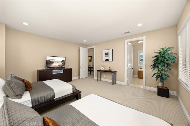 15841 Aurora Crest Dr, Whittier, CA 90605 - bedroom with light colored carpet, baseboards, recessed lighting, and multiple windows