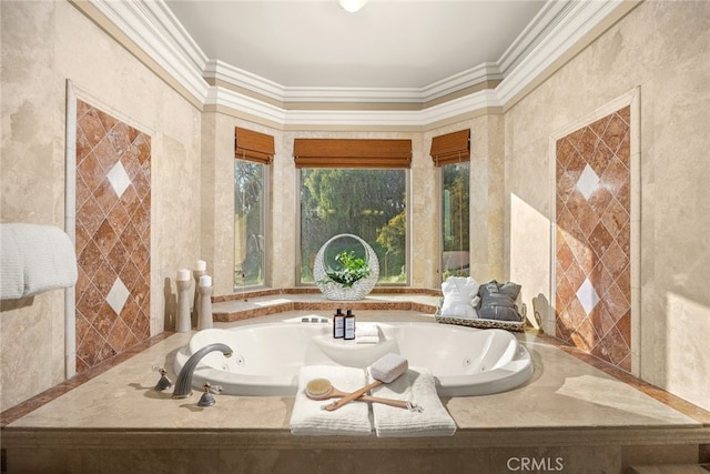 15841 Aurora Crest Dr, Whittier, CA 90605 - bathroom featuring ornamental molding and a tub with jets