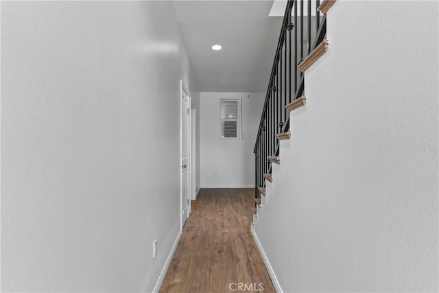 247 W 223rd St Unit D, Carson, CA 90745 - corridor with baseboards, wood finished floors, recessed lighting, and stairs