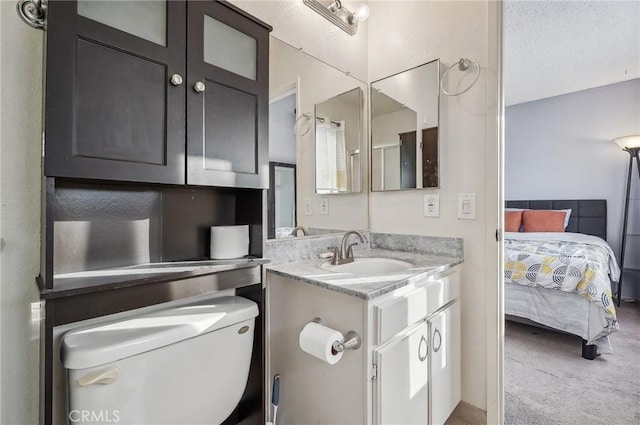 ensuite bathroom featuring toilet, vanity, and connected bathroom
