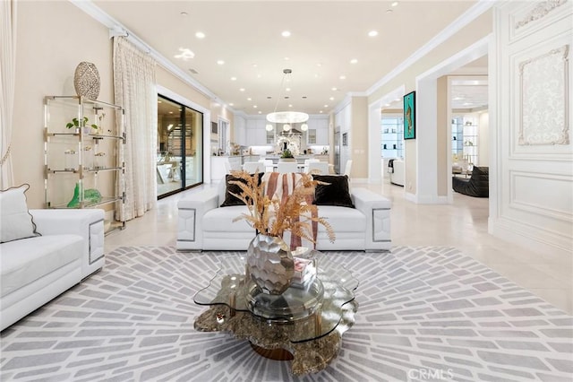 123 Calderon, Irvine, CA 92618 - living area with ornamental molding and recessed lighting