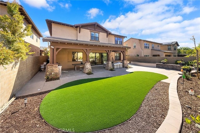 123 Calderon, Irvine, CA 92618 - rear view of house featuring a patio area, a fenced backyard, and stucco siding