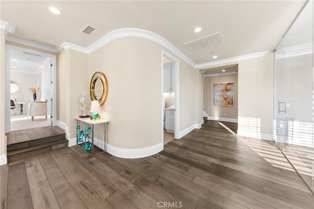 123 Calderon, Irvine, CA 92618 - interior space with hardwood / wood-style flooring, visible vents, recessed lighting, and ornamental molding