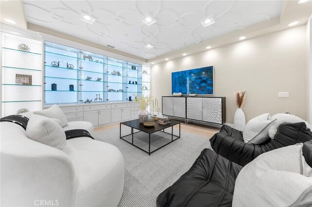 123 Calderon, Irvine, CA 92618 - living area with indoor bar, light wood-type flooring, and recessed lighting
