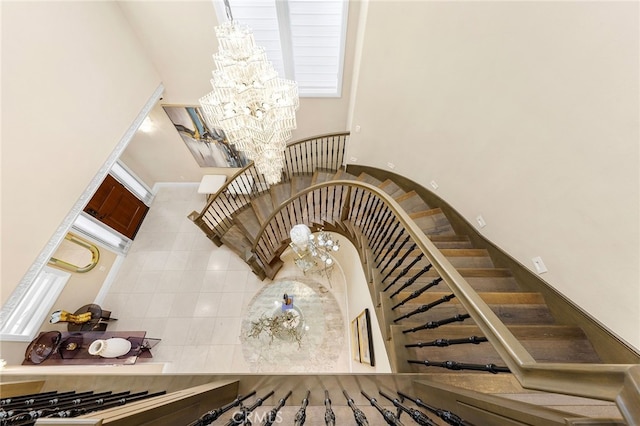 123 Calderon, Irvine, CA 92618 - staircase with an inviting chandelier and plenty of natural light