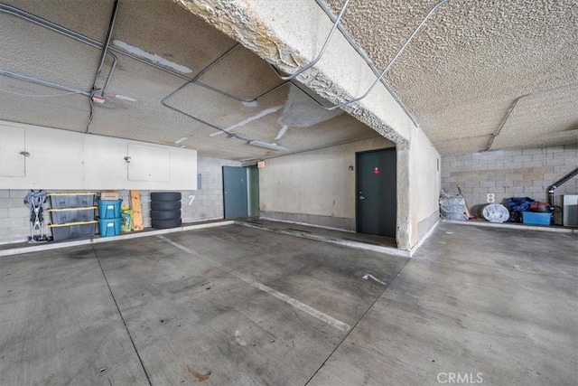 parking garage with concrete block wall