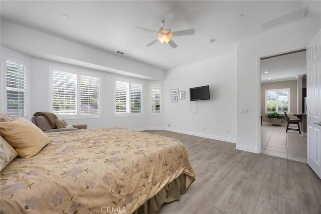 6207 Shelburne Dr, Bakersfield, CA 93306 - bedroom featuring light wood-type flooring, baseboards, and ceiling fan