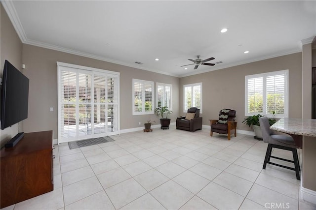 6207 Shelburne Dr, Bakersfield, CA 93306 - sitting room with light tile patterned floors, recessed lighting, ceiling fan, plenty of natural light, and baseboards