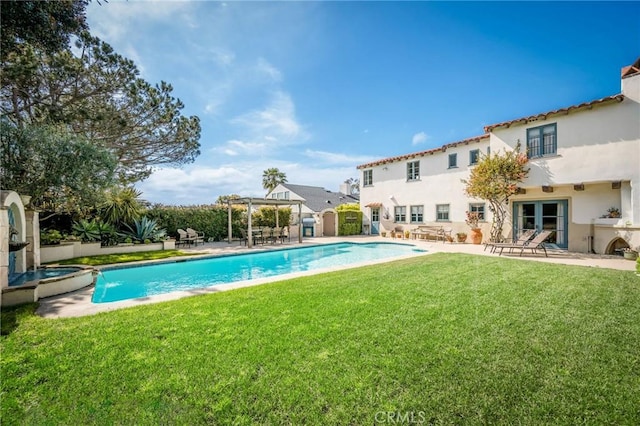 624 Calle Miramar, Redondo Beach, CA 90277 - view of swimming pool with a pergola, a pool with connected hot tub, and a patio area