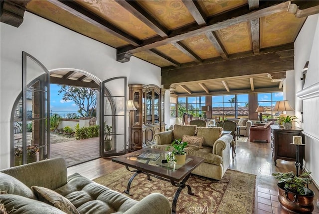 624 Calle Miramar, Redondo Beach, CA 90277 - living area featuring beamed ceiling and wood finished floors