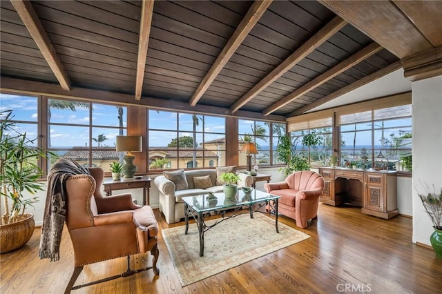 624 Calle Miramar, Redondo Beach, CA 90277 - sunroom / solarium with wood ceiling, wood finished floors, plenty of natural light, a deck, and baseboards