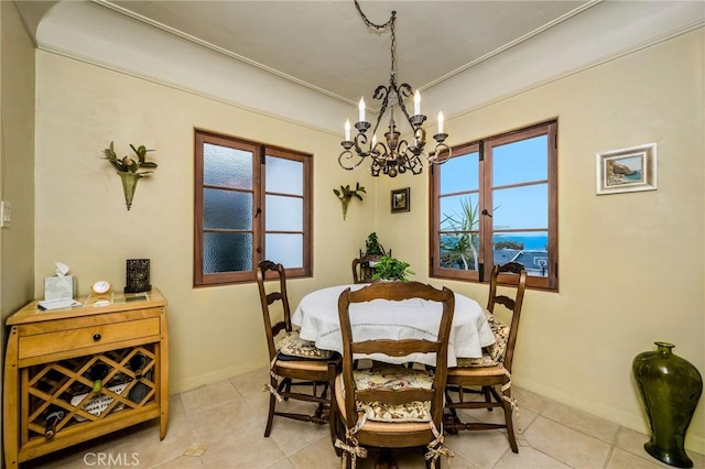 624 Calle Miramar, Redondo Beach, CA 90277 - dining room with a chandelier, light tile patterned floors, and baseboards