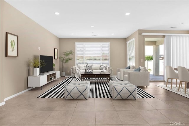18870 Stetson St, Apple Valley, CA 92308 - tiled living room featuring baseboards and recessed lighting