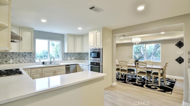 18971 Birch St, Perris, CA 92570 - kitchen featuring appliances with stainless steel finishes, a sink, tasteful backsplash, recessed lighting, and exhaust hood