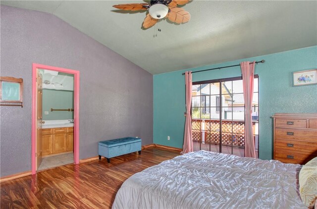 1268 Baden Ave, Grover Beach, CA 93433 - bedroom featuring lofted ceiling, a textured wall, wood finished floors, baseboards, and ensuite bathroom