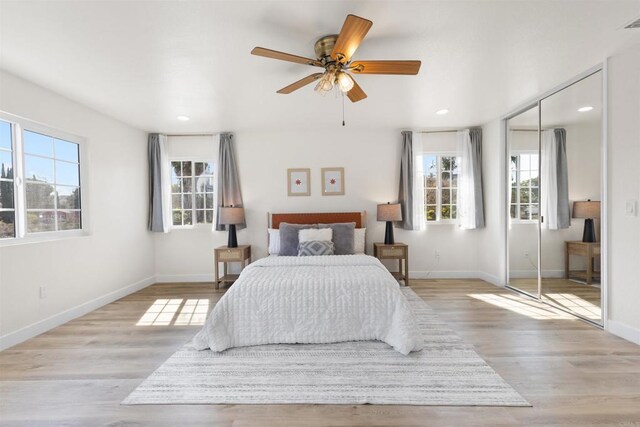 1194 Erin Dr, El Cajon, CA 92020 - bedroom with recessed lighting, wood finished floors, visible vents, a ceiling fan, and baseboards