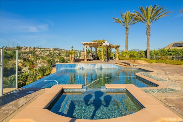 3499 Viewfield Ave, Hacienda Heights, CA 91745 - view of pool with a pergola, a patio area, and a pool with connected hot tub
