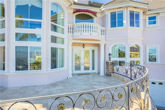 3499 Viewfield Ave, Hacienda Heights, CA 91745 - doorway to property featuring french doors, a balcony, and stucco siding