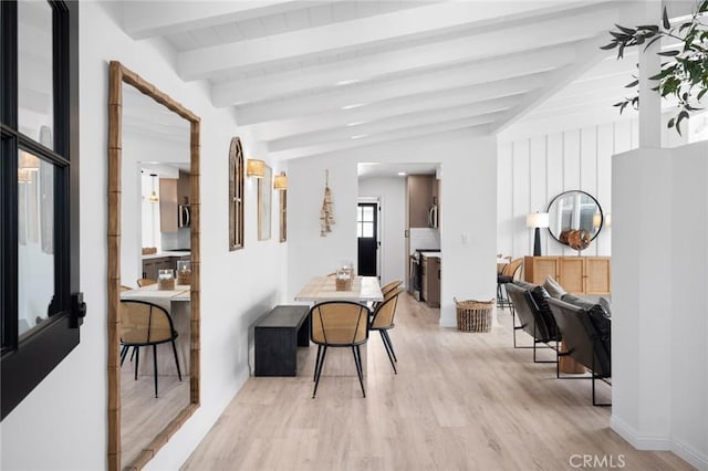 432 Seville Ave, Newport Beach, CA 92661 - interior space featuring light wood-style floors and vaulted ceiling with beams