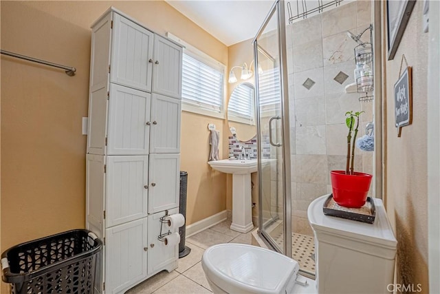791 W 2nd St, San Pedro, CA 90731 - full bathroom featuring a stall shower, tile patterned flooring, a bidet, and baseboards
