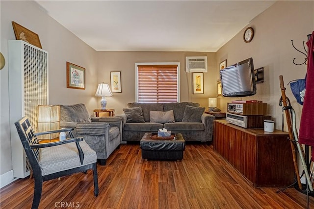 791 W 2nd St, San Pedro, CA 90731 - living area featuring wood finished floors, an AC wall unit, and a heating unit