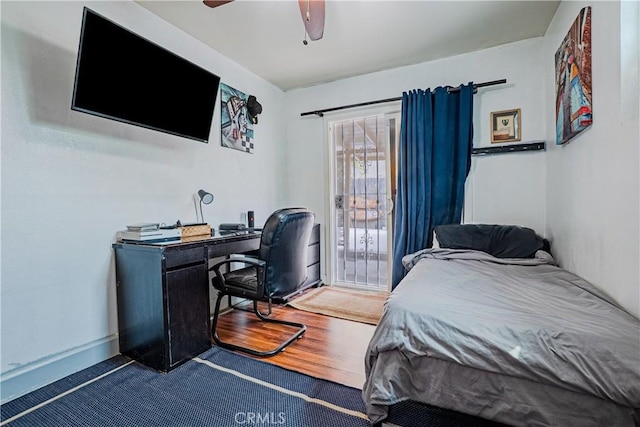 791 W 2nd St, San Pedro, CA 90731 - bedroom with access to outside, a desk, a ceiling fan, and baseboards