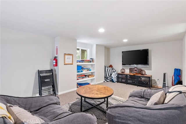 27979 N Bay Rd, Lake Arrowhead, CA 92352 - carpeted living area featuring baseboards and recessed lighting