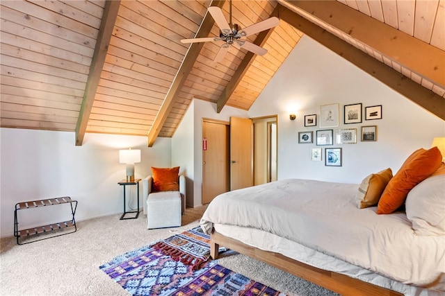 27979 N Bay Rd, Lake Arrowhead, CA 92352 - carpeted bedroom with wooden ceiling and vaulted ceiling with beams