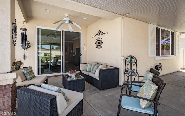 1765 Desert Poppy Ln, Beaumont, CA 92223 - view of patio / terrace with ceiling fan and an outdoor hangout area