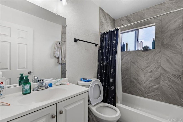 111 69th St, San Diego, CA 92114 - bathroom featuring vanity, shower / tub combo with curtain, and a textured wall
