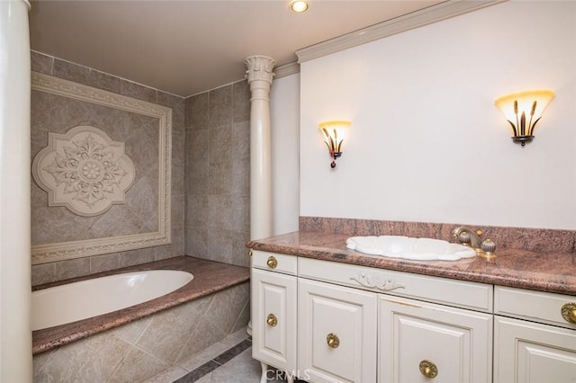 345 Pioneer Dr Unit 1705, Glendale, CA 91203 - full bathroom featuring a garden tub, vanity, tile patterned floors, and recessed lighting