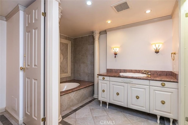 345 Pioneer Dr Unit 1705, Glendale, CA 91203 - bathroom featuring a bath, vanity, tile patterned floors, recessed lighting, and baseboards