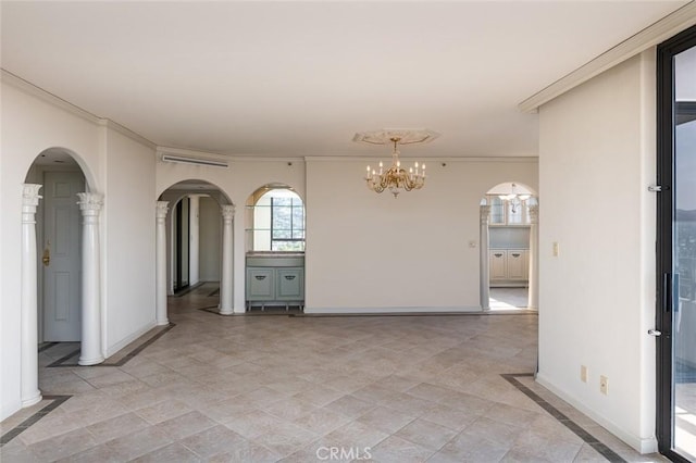 345 Pioneer Dr Unit 1705, Glendale, CA 91203 - spare room with arched walkways, a chandelier, ornamental molding, and baseboards