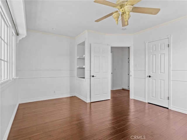 6608 Via Siena, Rancho Palos Verdes, CA 90275 - unfurnished bedroom with wood finished floors, ornamental molding, baseboards, ceiling fan, and a closet