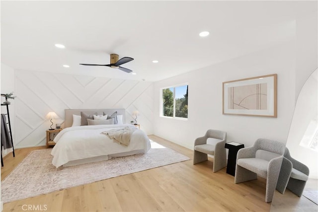 786 Carhart Ave, Fullerton, CA 92833 - bedroom with light wood-style flooring, a ceiling fan, and recessed lighting