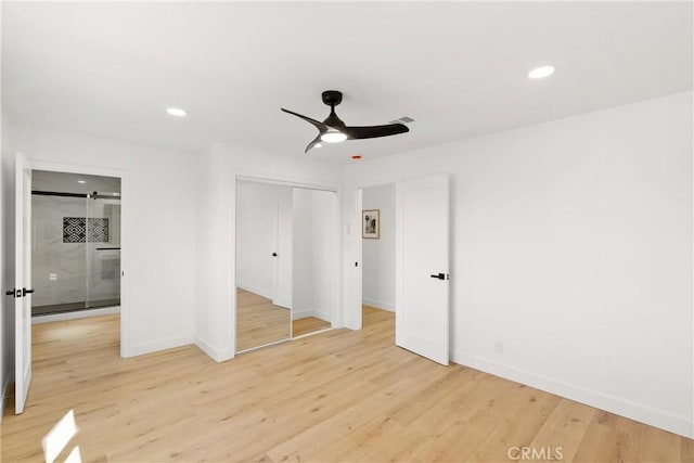 786 Carhart Ave, Fullerton, CA 92833 - unfurnished bedroom featuring a closet, recessed lighting, light wood-style flooring, and a ceiling fan